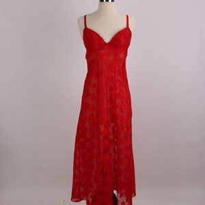 ❄️ RARE Victoria's Secret NWOT Hearts Red Long Sheer Nightgown Negligee Lingerie